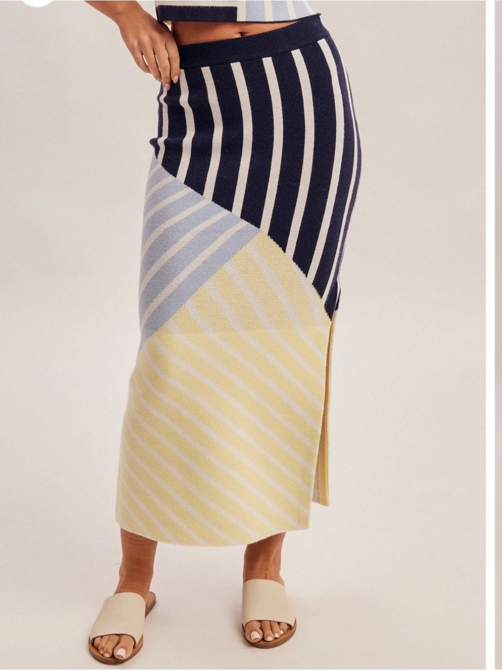 NEW HEM & THREAD Mixed Stripe Colorblock Knit Midi Skirt M